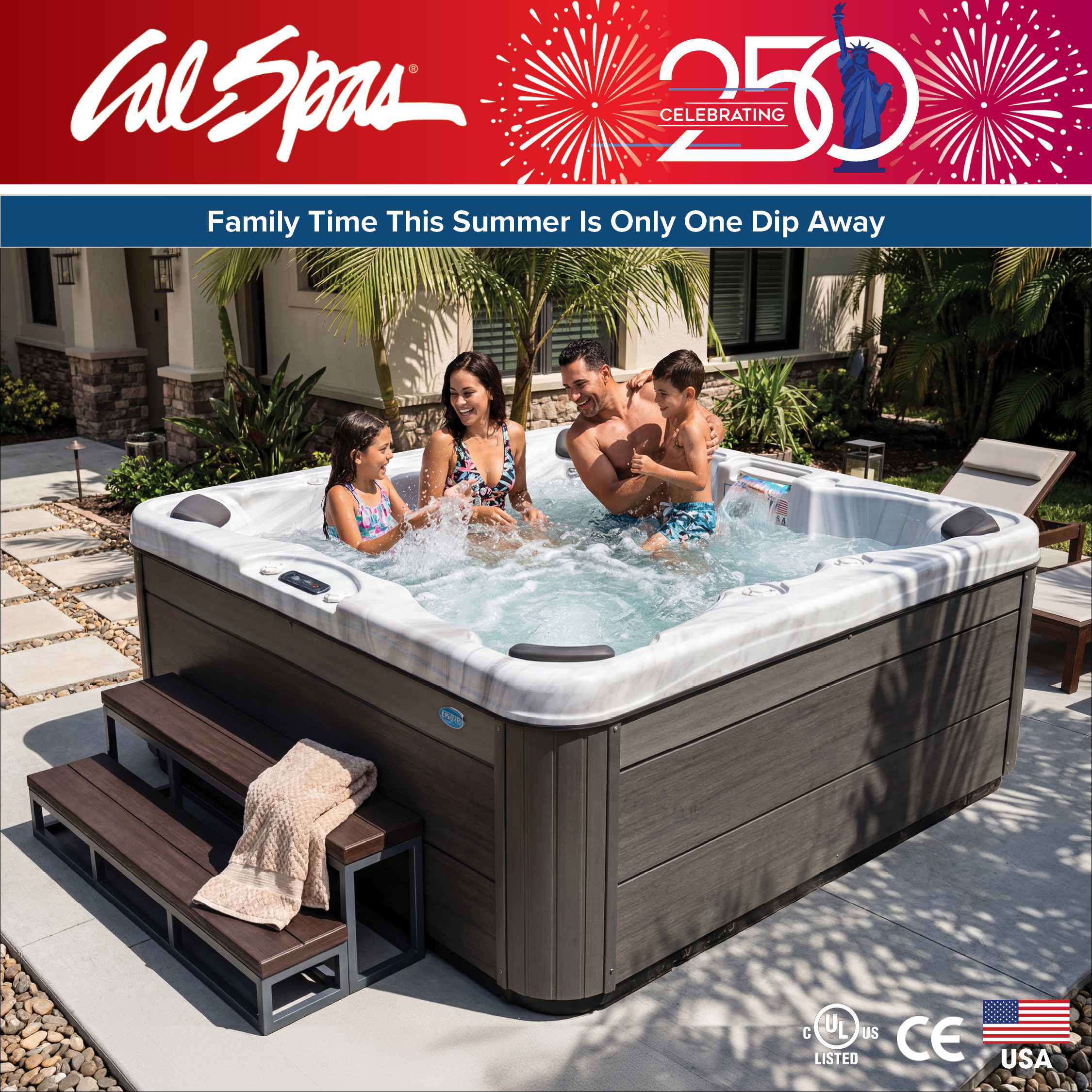 Calspas hot tub being used in a family setting - Fresno